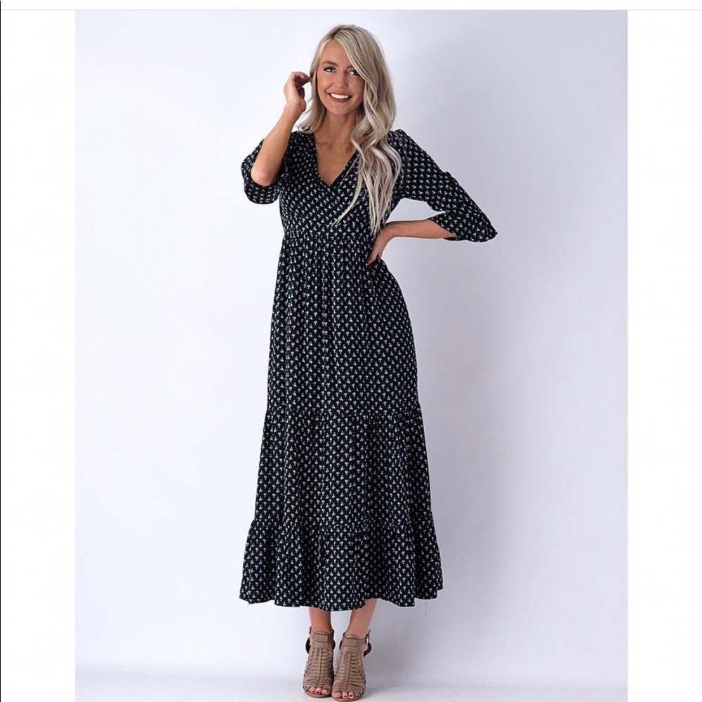 Black floral dress/midi dress/ boutique